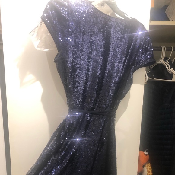 Navy Sequin wrap dress Sz L - Picture 4 of 10
